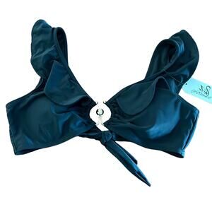 Sporlike XL Black Ruffled Bikini Top NWT Gold Metal Center
